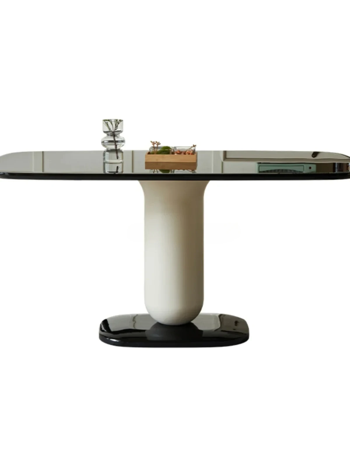 

Nordic tempered glass dining table small apartment modern simple rectangular piano paint