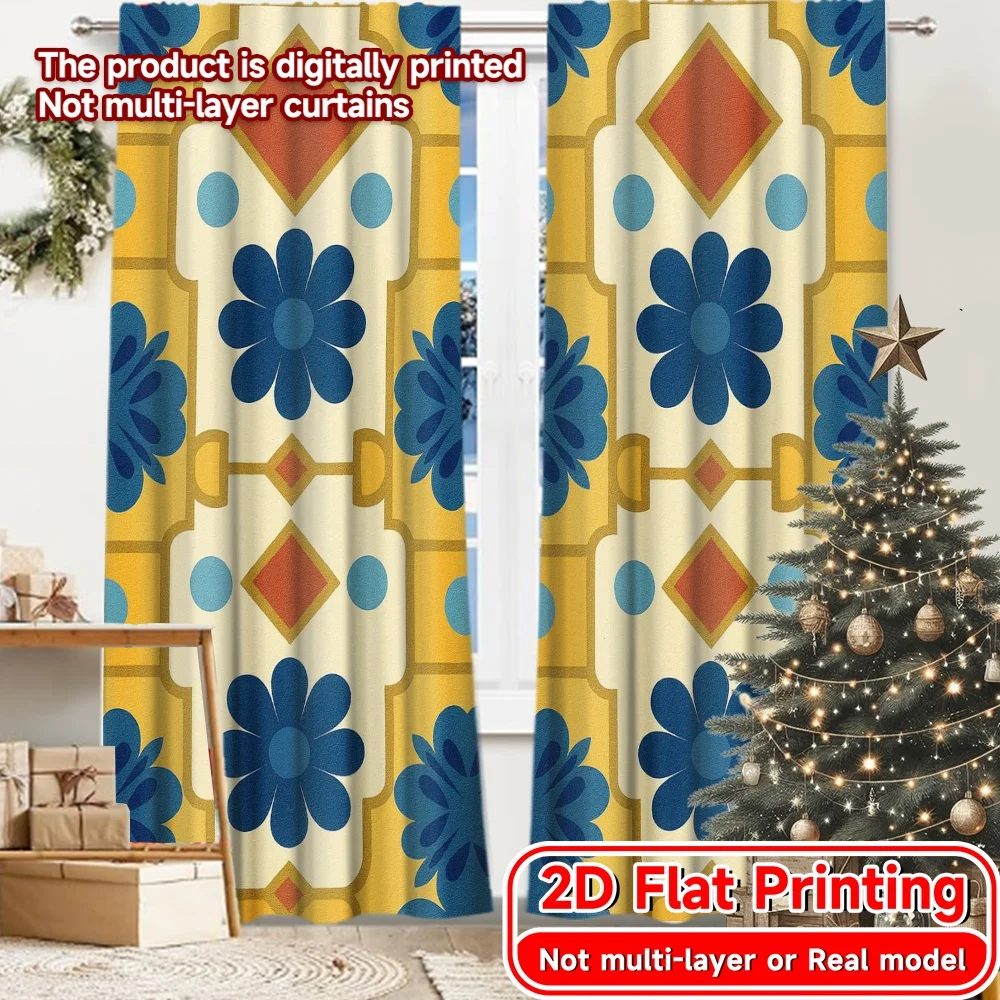 2D Flat Printing,2pcs Golden Mosque Garden Modern Curtain Modern Polyester Curtains All Seasons for Living Room, Bedroom, Office