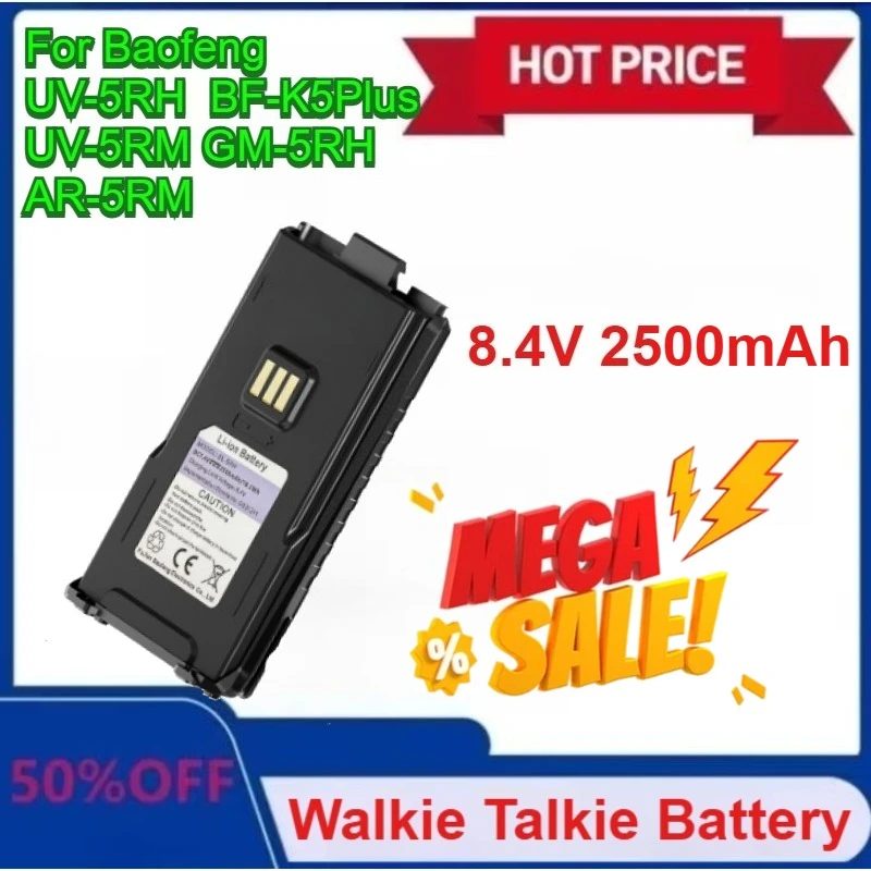 

For Baofeng UV-5RH Walkie Talkie Enlarge Battery 8.4V 2500mAh BF-K5Plus UV-5RM GM-5RH AR-5RM Two Way Radio Extra Li-ion Battery