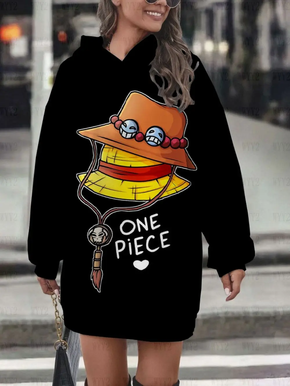 

One Piece Luffy series printed women's pullover autumn and winter new fashion versatile loose hoodie dress sportswear
