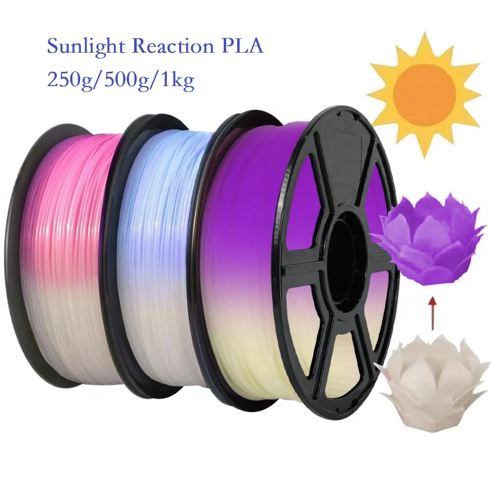 

Sunlight Color Change PLA Filament 1kg/500g/250g 1.75mm 3D Printer Material PLA Filament UV Reaction White To Pink Blue Purple