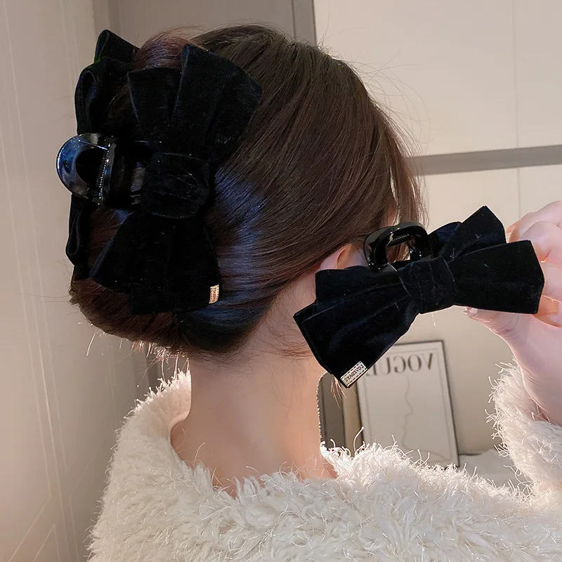 Big Bow Hair Clip Women Girls Double-Sided Velvet Bowknot Shark Clips Korea Back Head Hairpin Autumn Winter Headwear Accessories