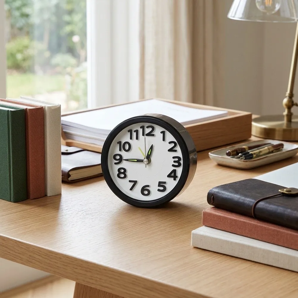 For Small Spaces Round Alarm Clock Alarm Clock Black Sturdy Construction Long Lasting Durability Minimalist Style
