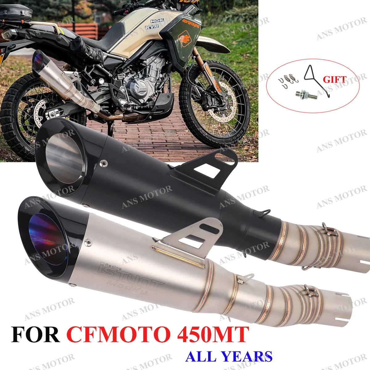 

Slip On For CFMOTO 450MT 2024 2025 Motorcycle Exhaust Escape 450MT Exhaust System Middle Link Pipe