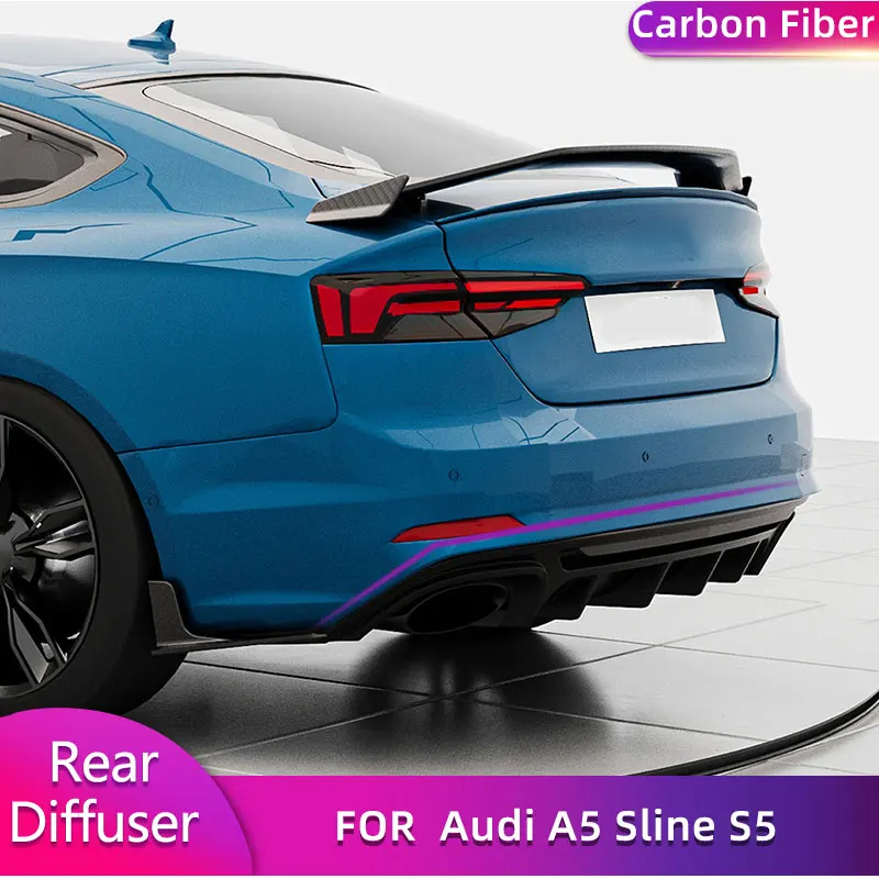 Carbon Fiber Rear Bumper Diffuser Lip Spoiler for Audi A5 Sline S5 4-Door 2017-2019 Car Racing Rear Diffuser Apron Lip Body Kit