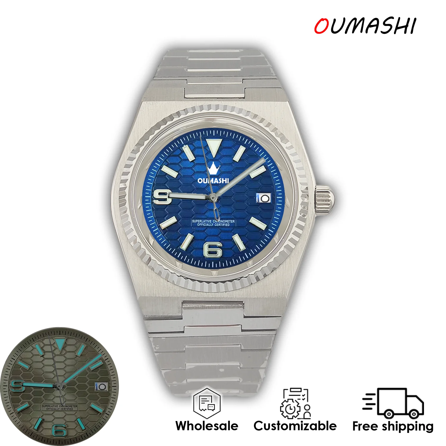 ساعة رجالية فاخرة 40 ملم NH35 حركة ميكانيكية أوتوماتيكية أزرق جليدي مضيء زجاج الياقوت ساعة مخصصة للرجال