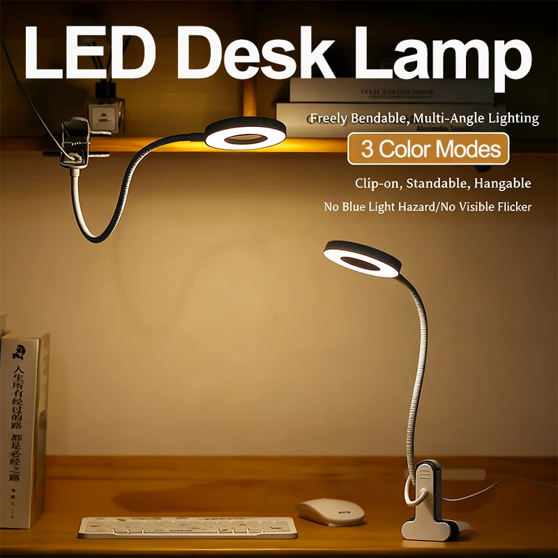 

Clip on Desk Lamp,48 LEDs Eye-Caring USB Powered Study Table Light,360° Flexible Gooseneck Reading Light with Clamp,Bedroom,Book