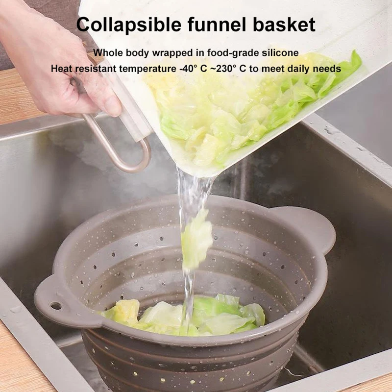 Foldable Food Silicone Drain Basket Fruit Vegetable Washing Basket Strainer Colander Collapsible Drainer Kitchen Storage Tool