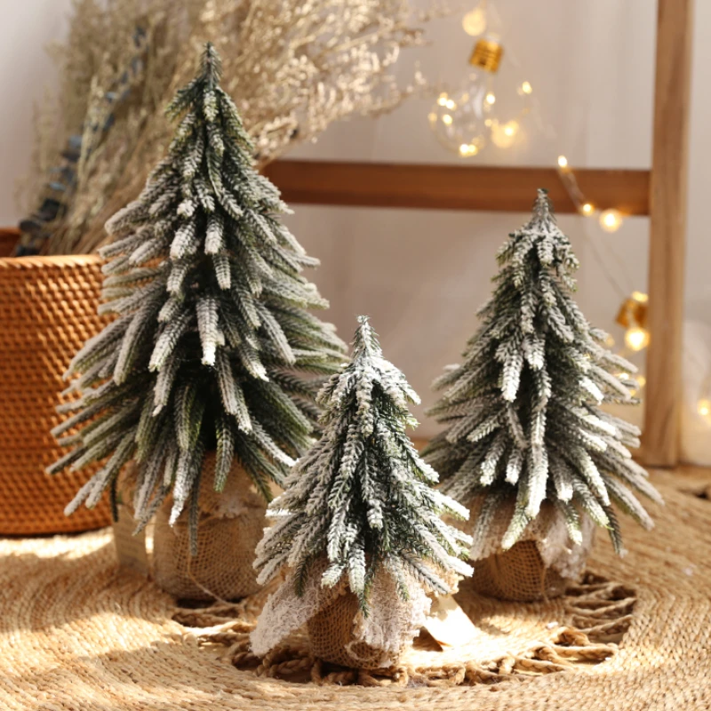 Mini snowfall Christmas tree home desktop pe flocking ornaments small cedar decoration Christmas decoration รกrvore natal