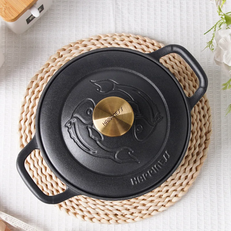 Multifunctional Cast Iron Enameled Pot Non-stick Soup Casserole Micro-pressure Rice Kettle Pan