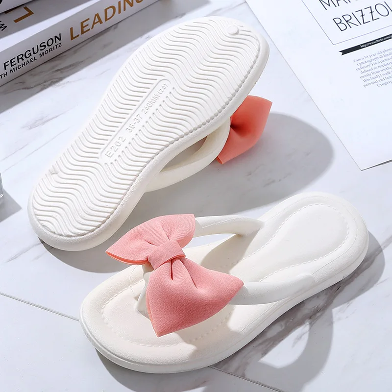 Fashion Bowtie Flip Flops Female Soft Sole Cloud Slippers Shoes Woman 2024 Summer Platform Flat Heels Sandals Women Slides