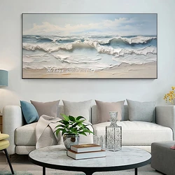 Arthyx,Handpainted 3D Knife Sea Wave Oil Painting On Canvas,Modern Art Abstract Texture Seascape Poster,Wall Pictures,Home Decor
