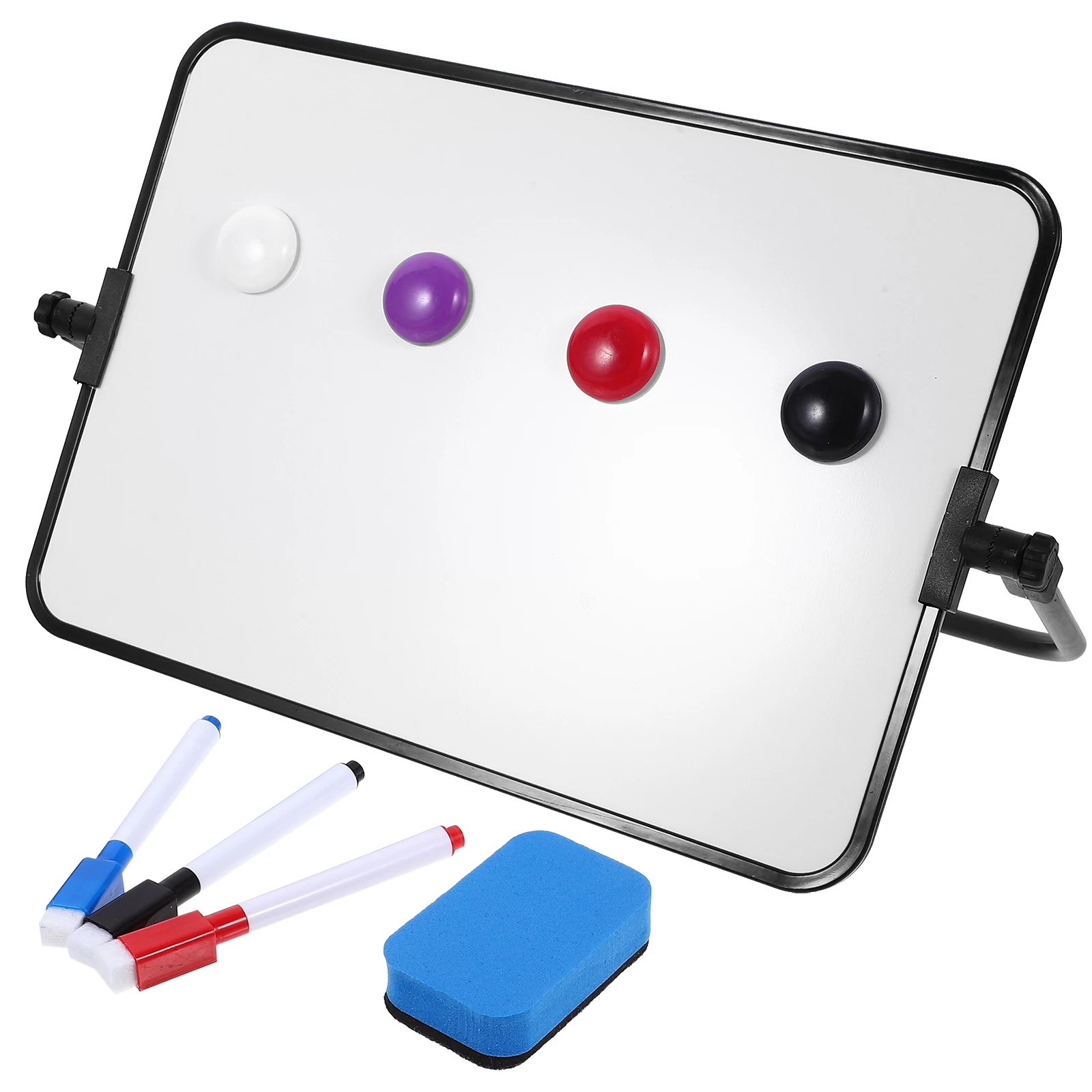 Double-Sided Magnetic Whiteboard Dry Erase Portable Calendar Office Note Message Stand (Blue) Easel Writing Tablet Black