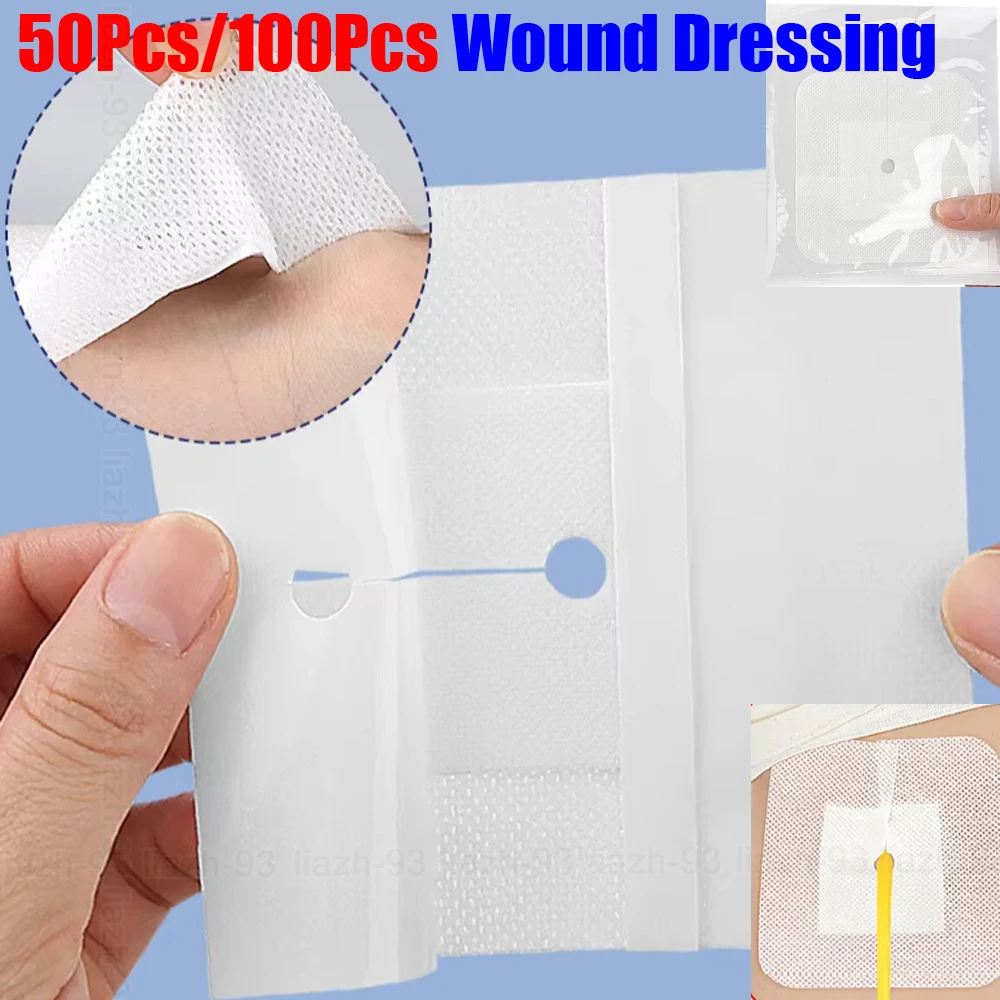 50Pcs/100Pcs Medical Drainage Tube Sterile Wound Dressing Non-Woven Patch with Hole for Renal Puncture Urinary Catheter Fixation