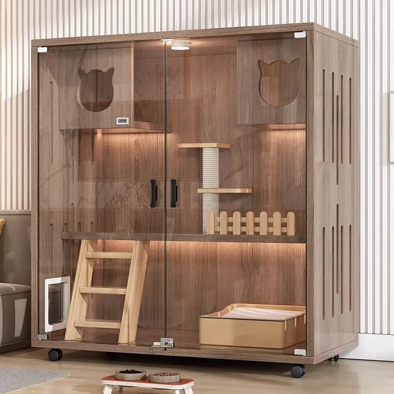 

Super Large Indoor Cat Villa Full Solid Wood Cat Cage With Double Layer Cabinet Pet Nest For Use