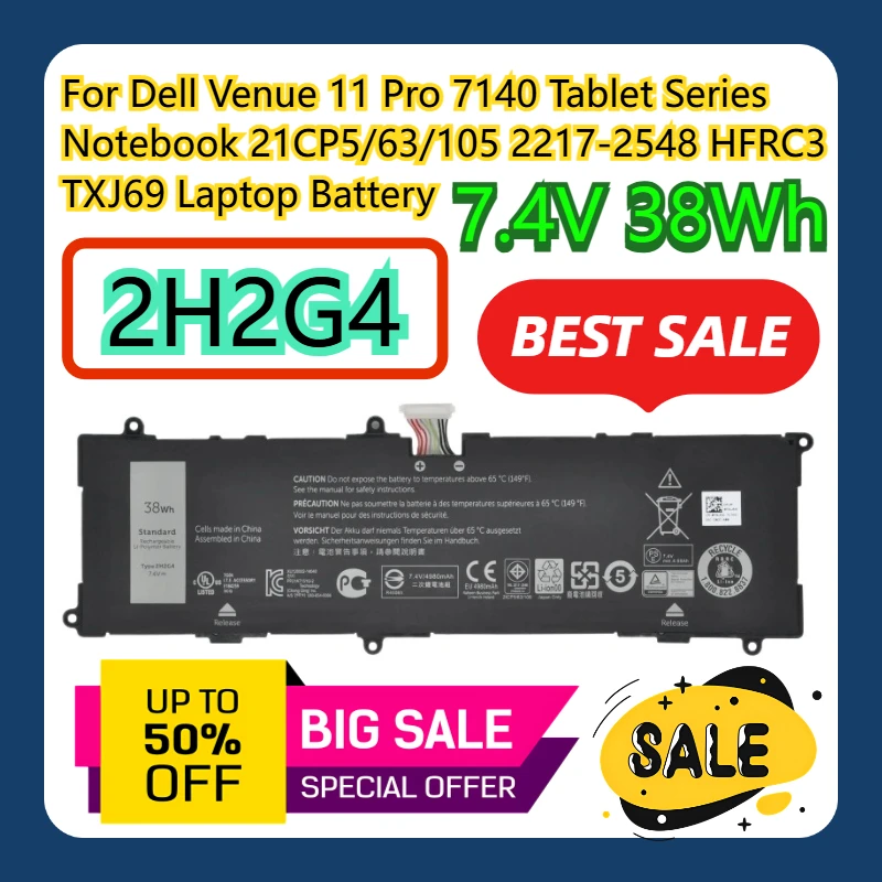 

For Dell Venue 11 Pro 7140 Tablet Series Notebook 7.4V 38Wh 4980mAh 21CP5/63/105 2217-2548 2H2G4 HFRC3 TXJ69 Laptop Battery