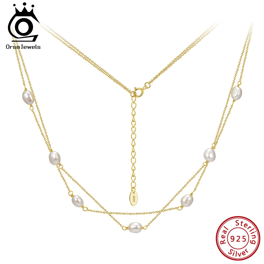 

ORSA JEWELS S925 Серебряное многослойное ожерелье с жемчугом в стиле барокко, многослойное ожерелье-цепочка для банкета, многослойное длинное ювелирное изделие с жемчужным воротником GPN90
