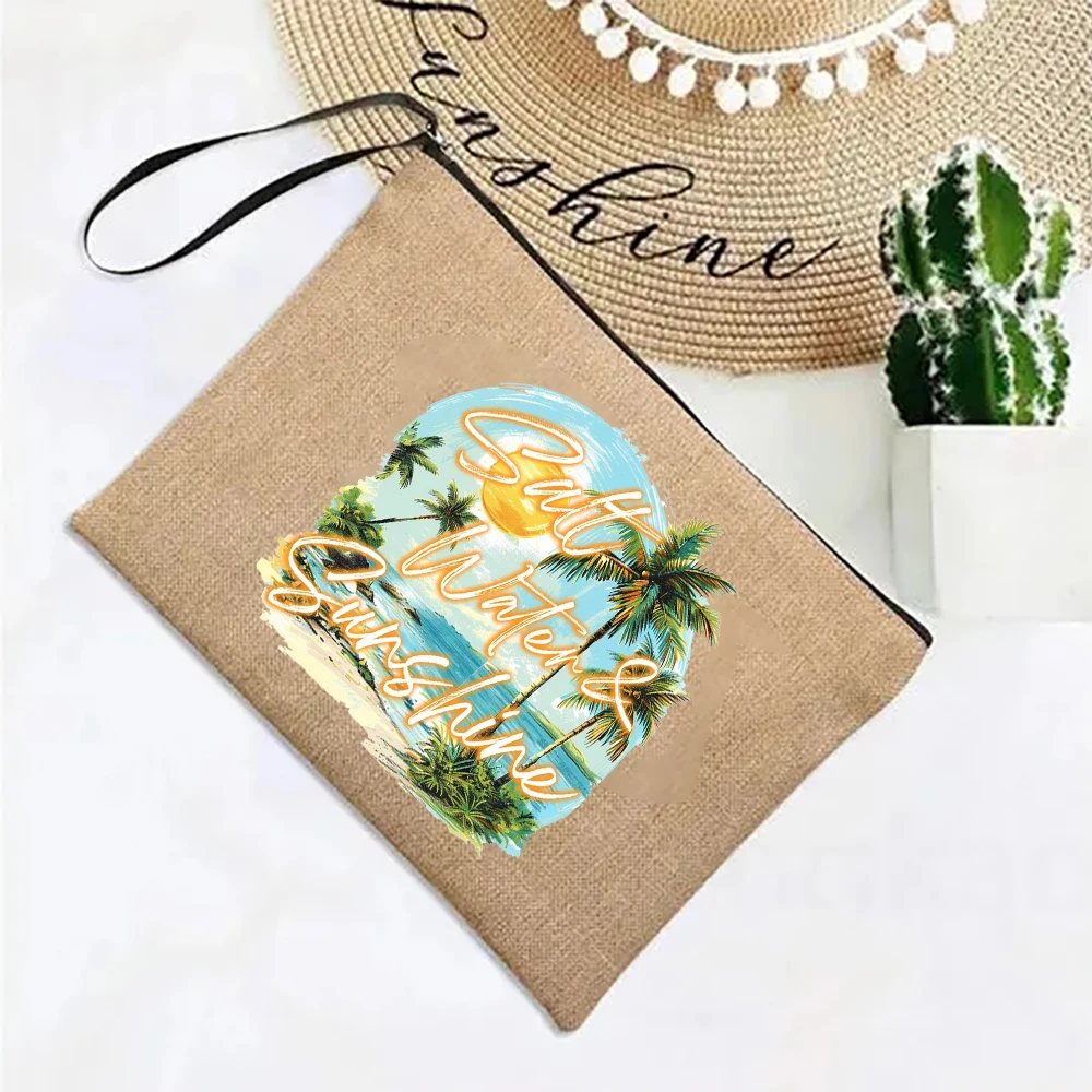 מים מלוחים ושמש מודפסת איפור תיקי פשתן חוף משקפי שמש מסך אחסון תיק נסיעות ילקוט מתנות