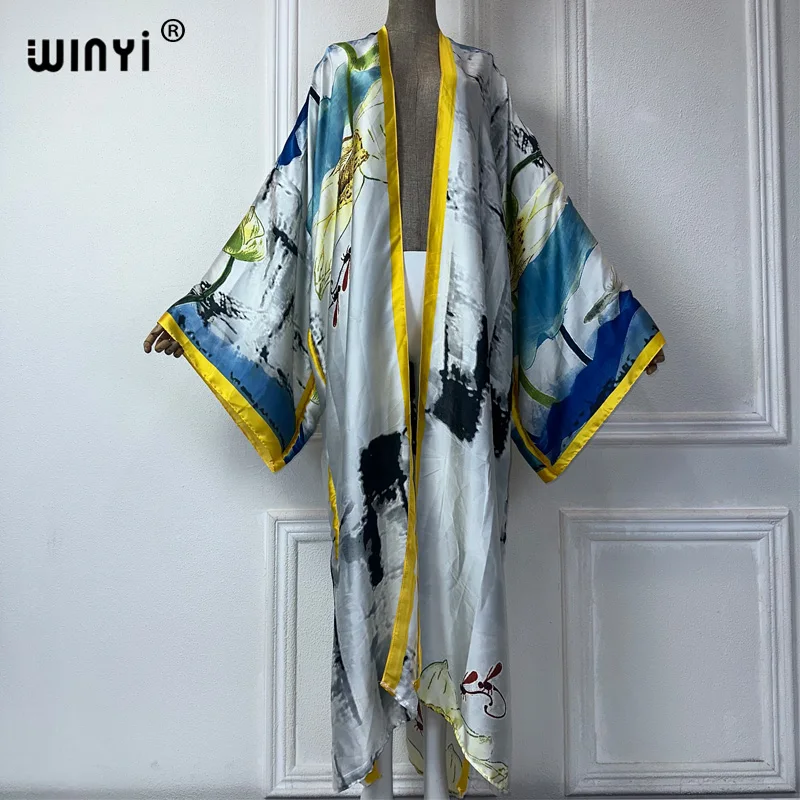 Winyi Zomer Outfit Kimono Afrika Boho Print Strand Cover Up Maxi Jurk Vesten Strandkleding Vrouwen 2024 Abaya Dubai Luxe