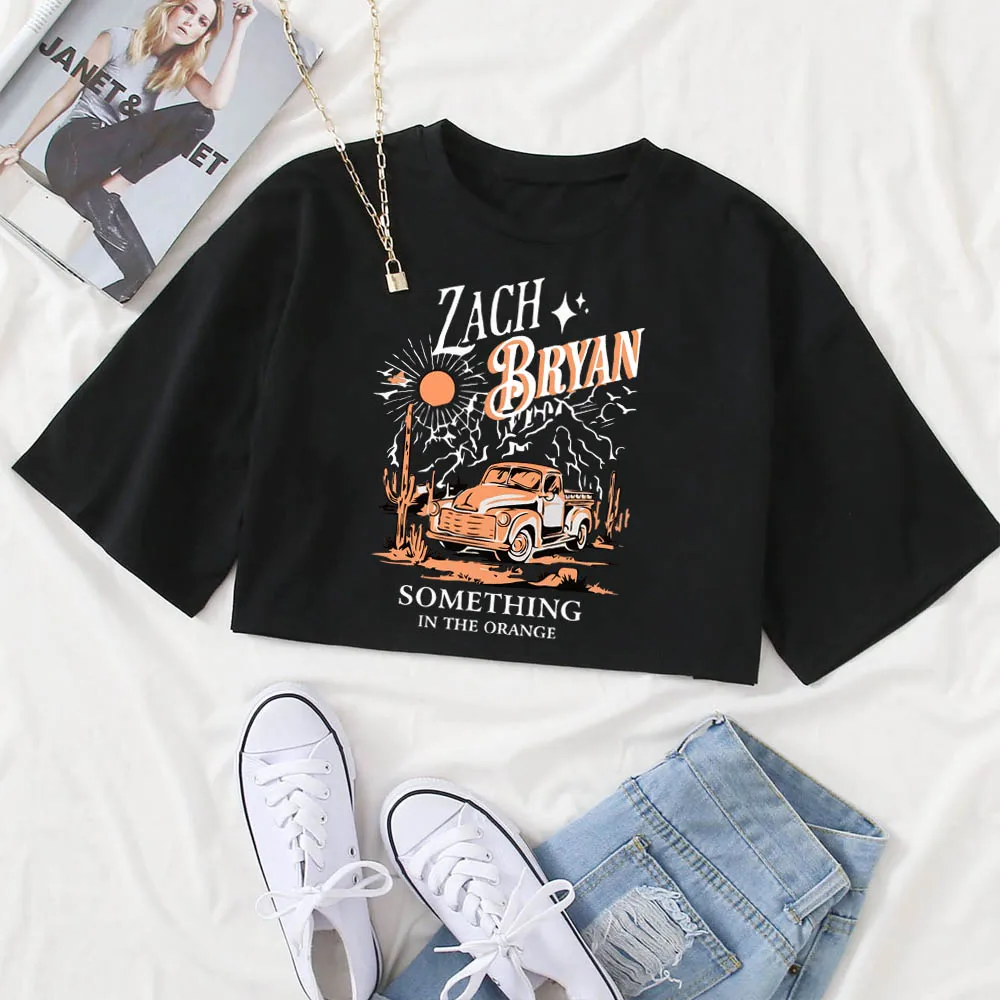 Zach Bryan Western Country Music T-Shirt Women Crop Tops Girls O-Neck Short Sleeves Casual Loose Music Shirts Fans Gift