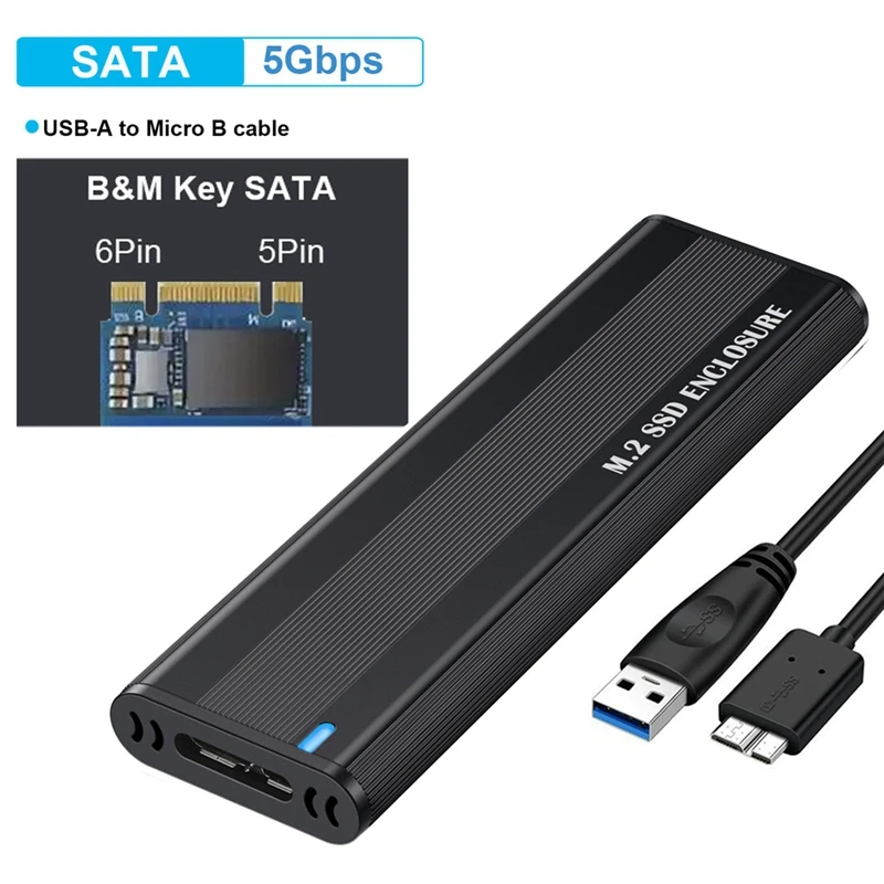 M2เคส SSD สีดำ M2 SSD เคส NGFF 5Gbps SATA Protocol M.2เป็น USB 3.1 Gen1อะแดปเตอร์ SSD สำหรับ NGFF SATA Disk BOX M.2 SSD เคส SSD