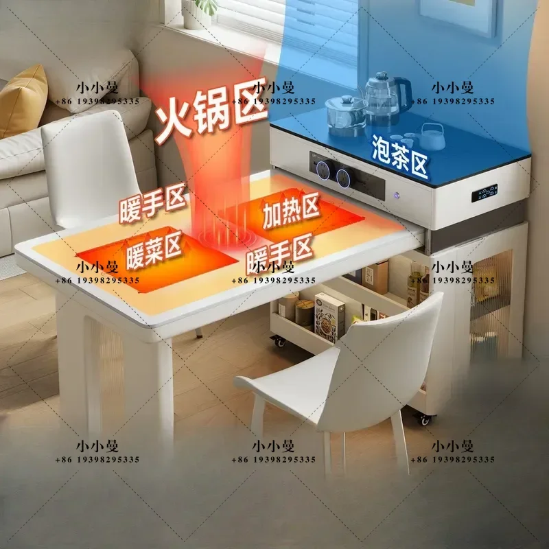 Small Apartment Island Dining Table with Integrated Movable Retractable Heating Induction Cooker Simple Household Design 2026