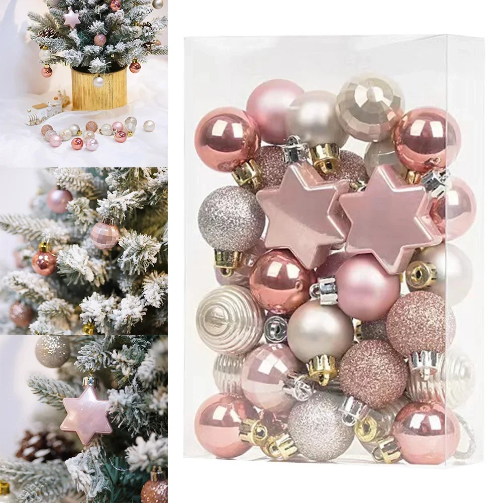 33pcs 3cm Christmas Ball Decoration For Tree Home Bauble Gold Silver Plastic Xmas Hanging Ball Ornaments Happy New Year 2025