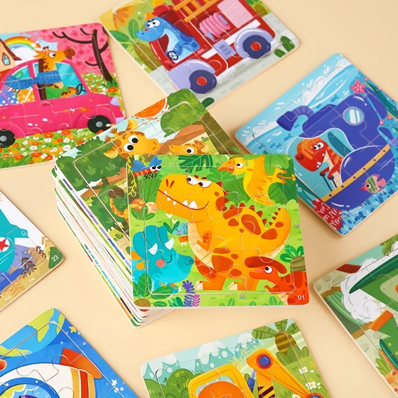 Wooden Puzzles 2 Years Montessori Kids Cartoon Animal Jigsaw Early Learning Cognition Game Puzzle Toys For Baby Children