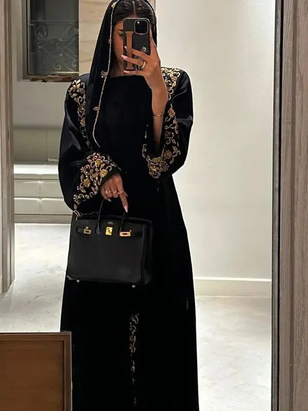 

Элегантный длинный кафтан для женщин с шарфом до щиколотки, украшенным стразами, в великолепном этническом стиле, высококачественное модное платье