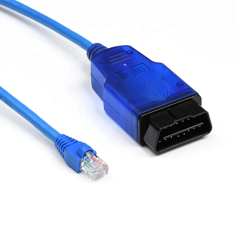 Custom Blue 12V 16Pin OBD OBDII OBD2 Male to RJ45 OBD Cable for Car Diagnostic