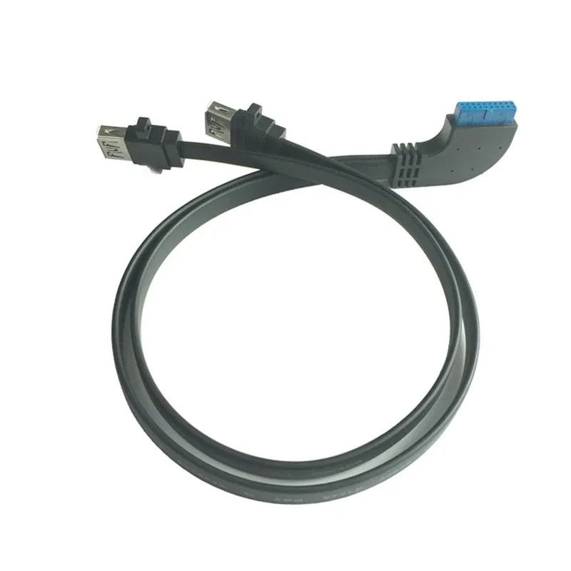 

50 см двойной USB 3,0 с боковым изгибом, 20-контактный штыревой разъем, стандартный кабель 2 USB, винт, плоский кабель для монтажа на панели материнской платы, шнур