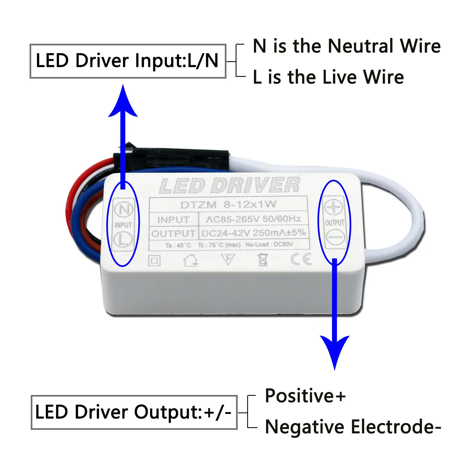 LED Constant Current Drive 8W 9W 10W12W DC24-46V 250mA Lighting Transformer LED Power Supply Unit for Corn Light LED Bulb