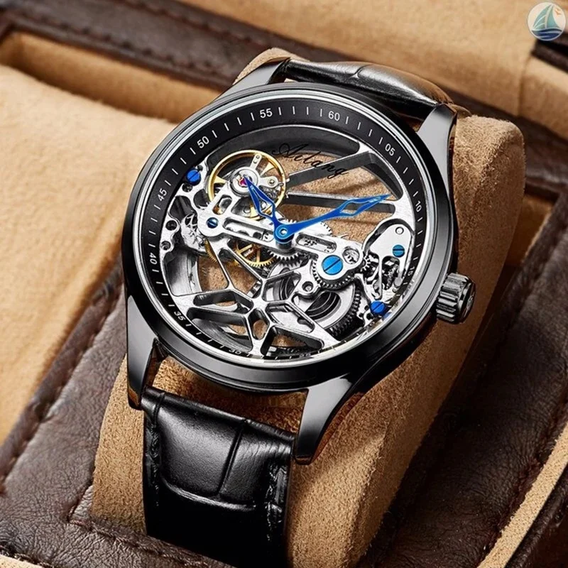 AILANG Skeleton Mechanical Mens Watches Top Brand Luxury Steampunk Transparent Hollow Automatic Watch Relogio Masculino