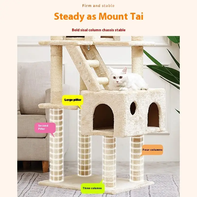 Extra Large Cat Tower with Scratcher Toys Play Hide Climb Activity Furnish Made of Plush Paper Particle Board for Kitty Condo