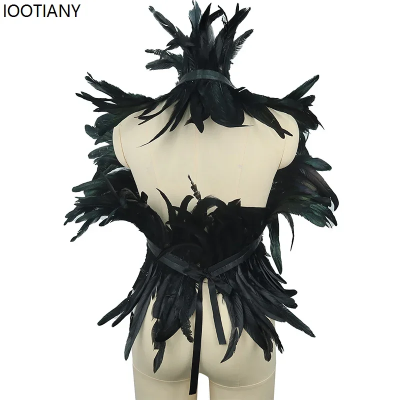 CosplayGothic Feather Shawl Strap Shrug Collar Feather Cloak Halloween Sleeping Curse Cosplay Props Party Masquerade Rave Access