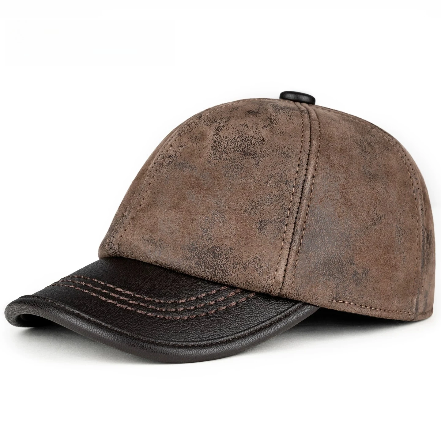 Retro 2026 Men Suede Real Leather Baseball Caps Sheepskin Men Youth Duck Tongue Dad Hats Bombe Adjustable