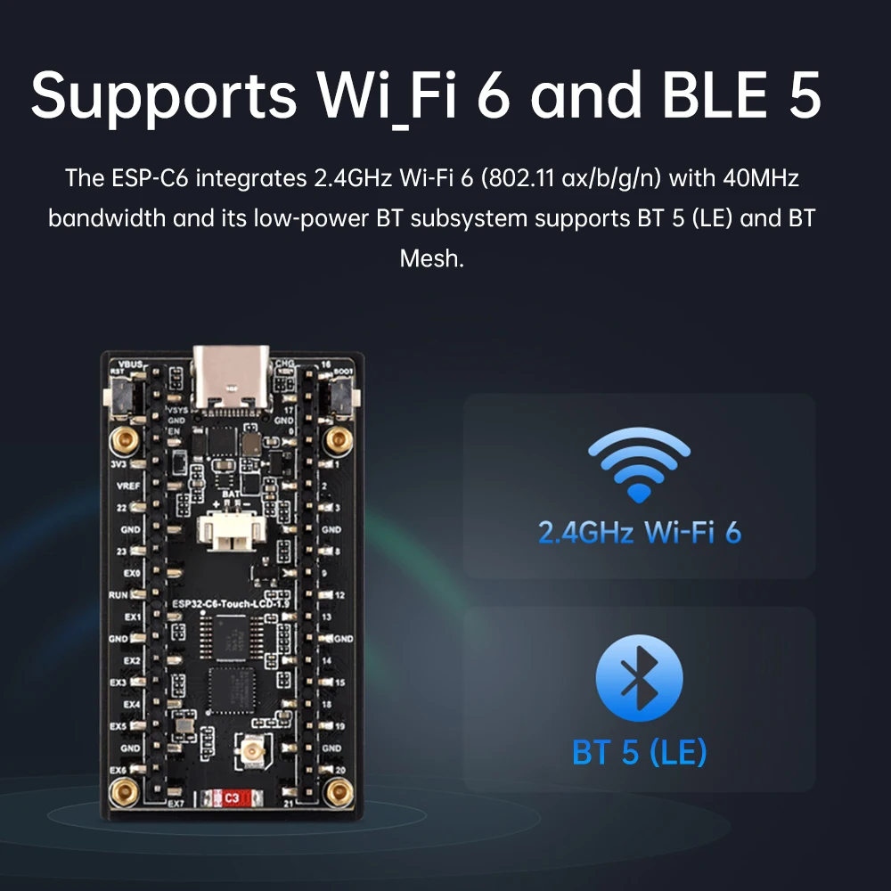 ESP32-C6 Плата разработки Wi-Fi Bluetooth 1,9-дюймовый ЖК-экран Разрешение 170x320 160 МГц Процессор RISC-V Интерфейс Type-C