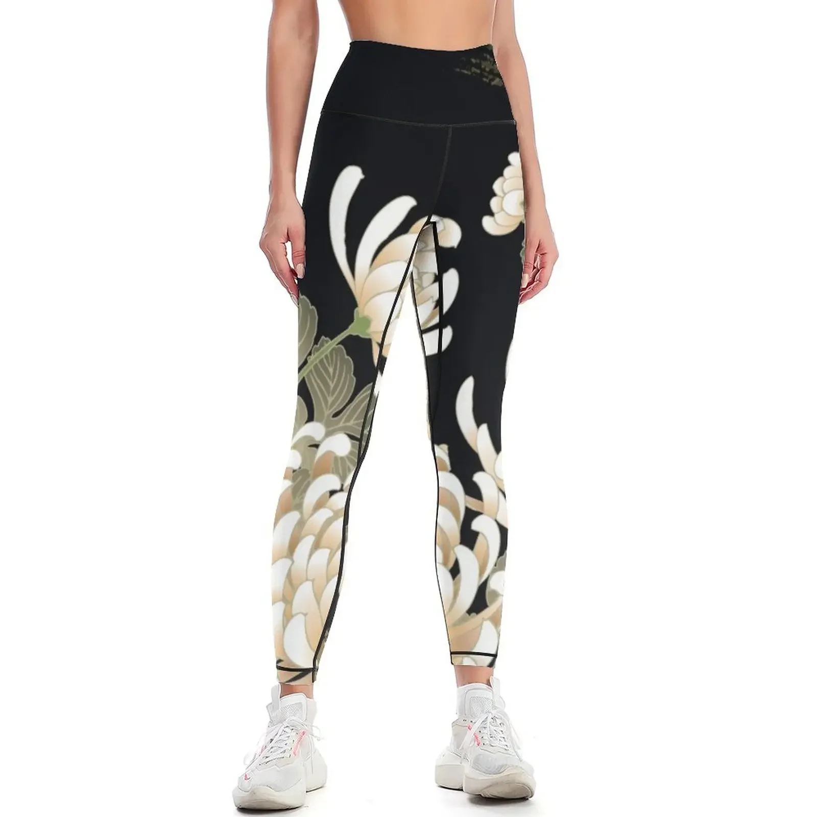 White Peonies Red Maple Leaves Japanese Kimono Pattern Leggings Sweatpants legging push up Women's gym Womens Leggings