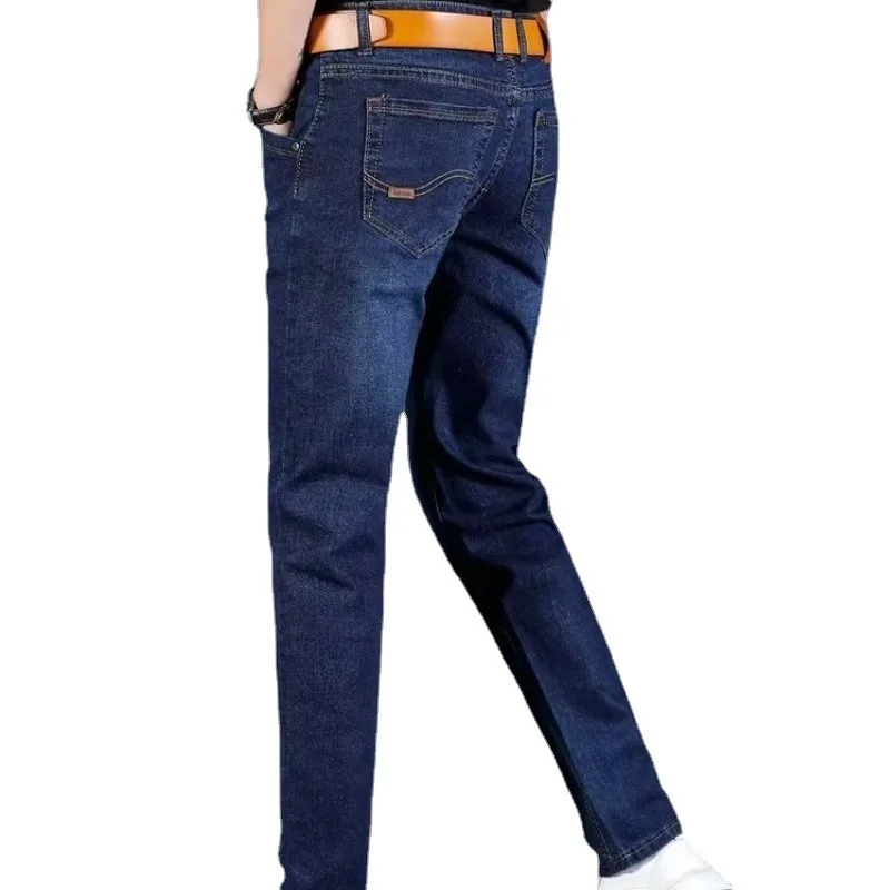 صيف جديد نمط سليم صالح جينز غير رسمي الرجال مرونة فضفاضة مستقيم الساق كبيرة الحجم الأعمال تنوعا رقيقة الجينز