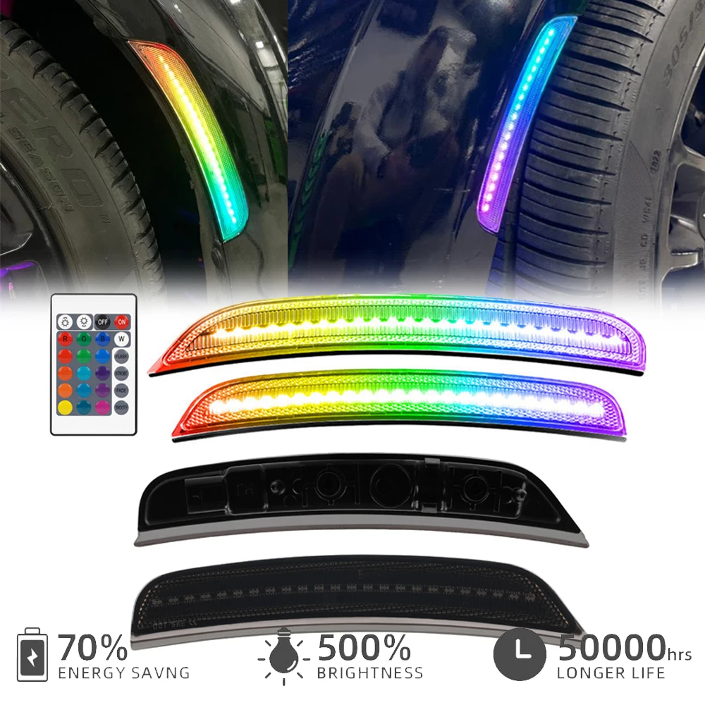 

4Pcs RGB Front Rear LED Fender Side Marker Light for Dodge Charger 2015-2023Multi-Color Auto Warning Spotlight Accessories