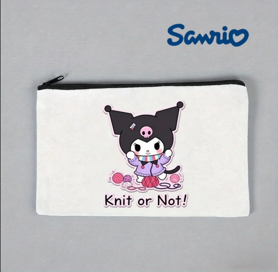 

1PC Knit or Not Kuromi Canvas Makeup Bag, Sanrio Cosmetic Pouch
