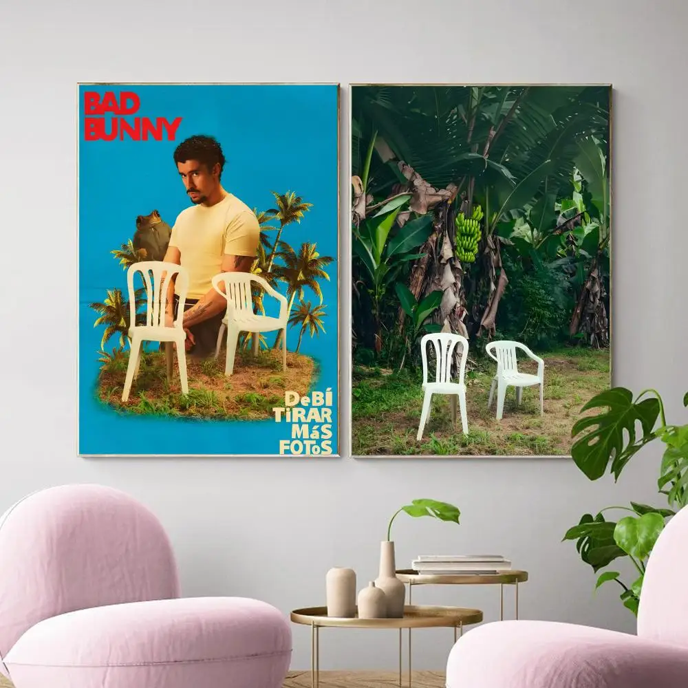 Bad Bunny Debi Tirar Mas FotoS Painting Calligraphy Canvas Poster Wall Art Aesthetic Home Decoration for Living Room