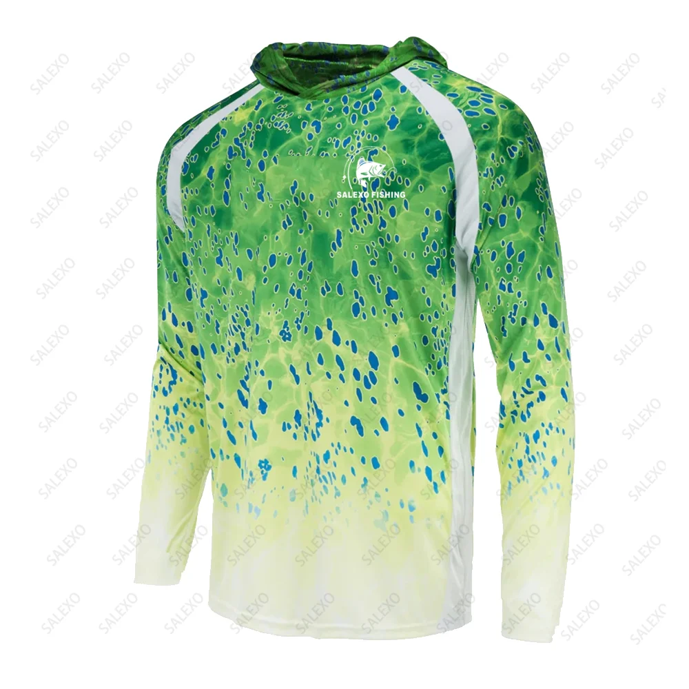 2023 salexo Long Sleeve Fishing Shirt Men UV Clothing Hooded Coat Sun Protectio Breathable Anti Mosqui