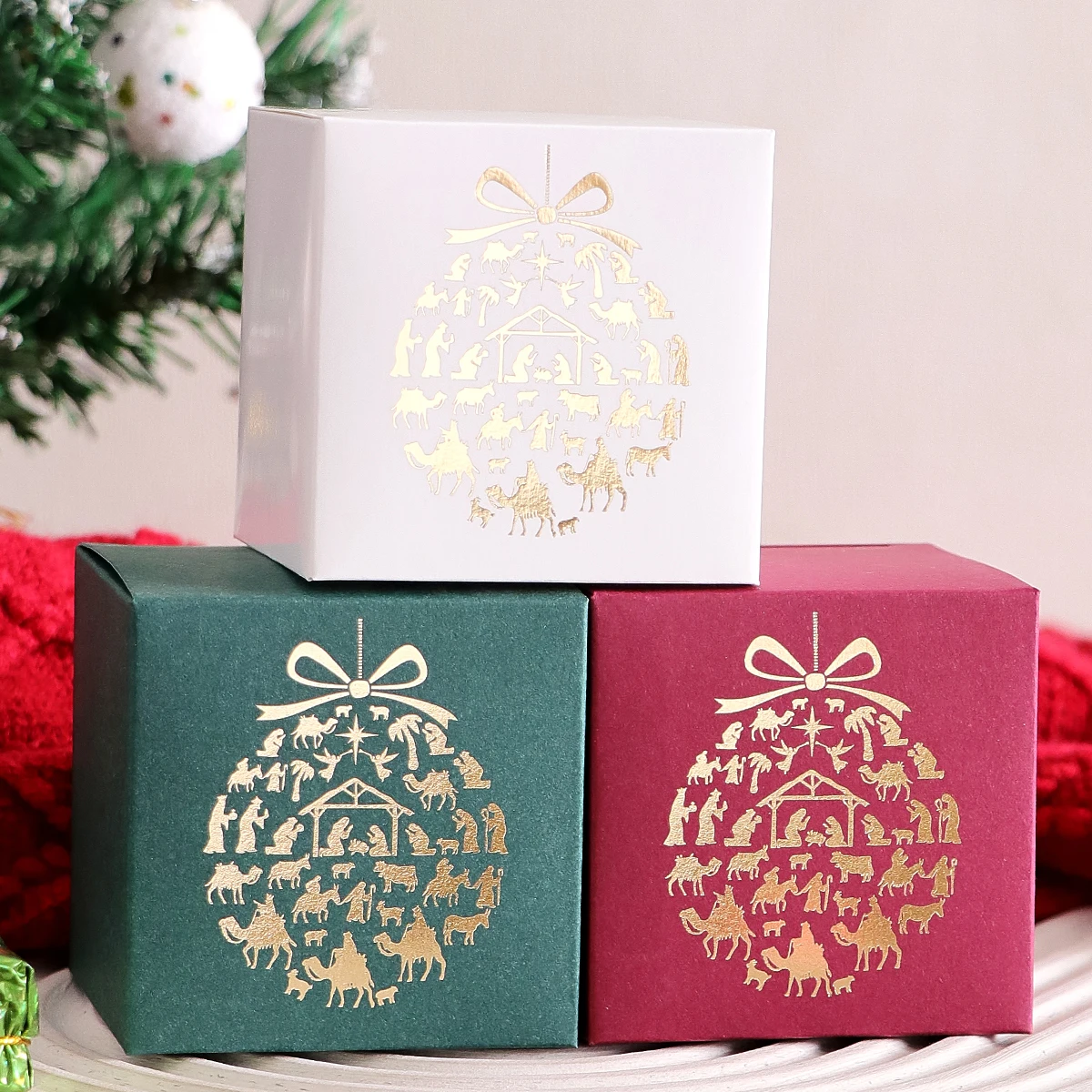 5 Stück/Packung Bunte Mini-Geschenkboxen, Dekorative Süßigkeitenboxen mit Goldfolienmustern, Party-Geschenktüten, Weihnachtsabend-Dekorationen – Detail 4