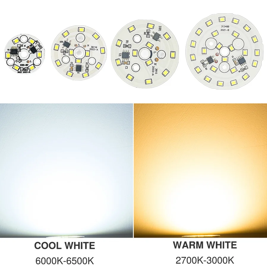 Contas redondas de luz LED para Downlight, Spotlight, SMD, 3W, 5W, 7W, 9W, 12W, 15W, 18W, 2835, AC, 220V-240V