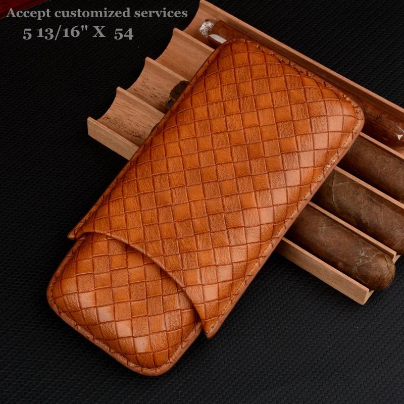 

Hot Sale Cigar Case PU Leather Cigar Holder Brown Travel Humdor Fits 3 Tubes 54R Tobacco Box Exellent Smoking Accessory C Logo