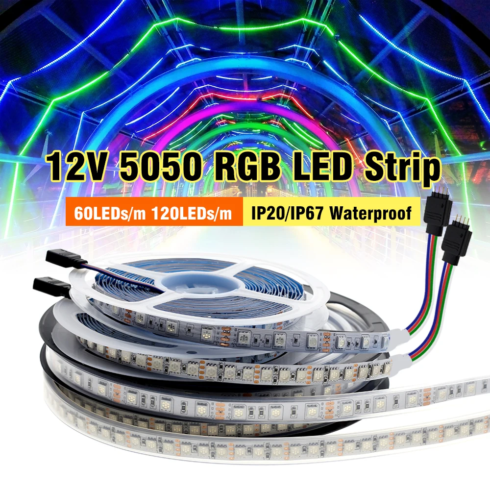 DC12V LED Strip 5050 LED Strip Light High Brightness Waterproof RGB LED Light Tape 60LEDs/m 120LEDs/m 5m/lot