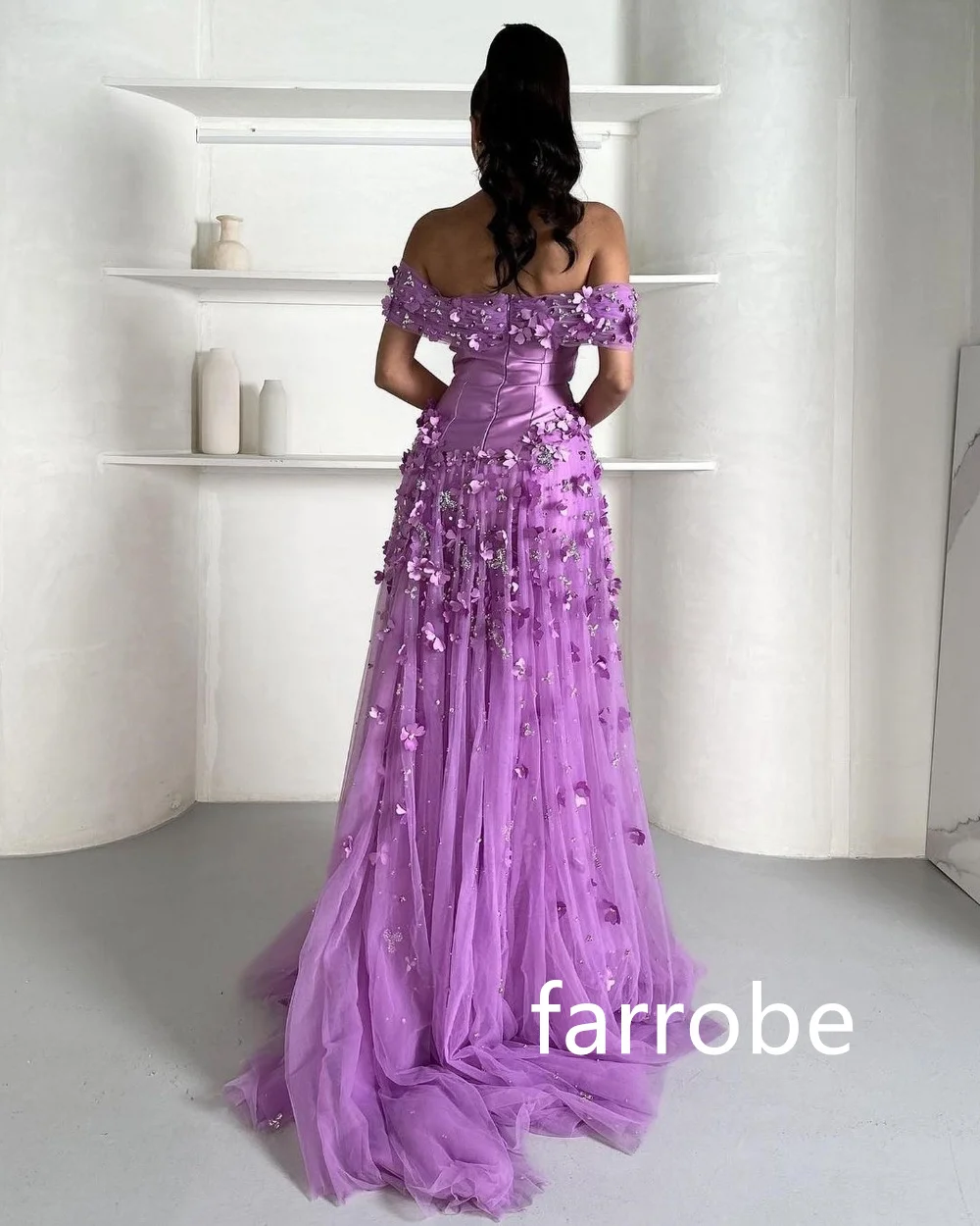 Customized Pastrol Tulle Pleat Flower A-line Off-the-shoulder Long Dresses Homecoming Dresses Unisex Chinese Style Formal Casual