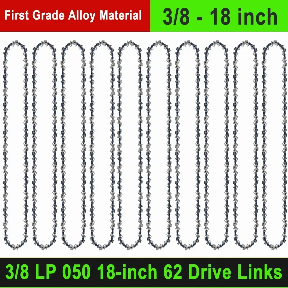 

18-дюймовая цепная пила класса Pro 62, приводные звенья 3/8 дюйма, шаг LP, закругленная головка резака, конструкция из сплава для жестких работ, электрическая бензопила