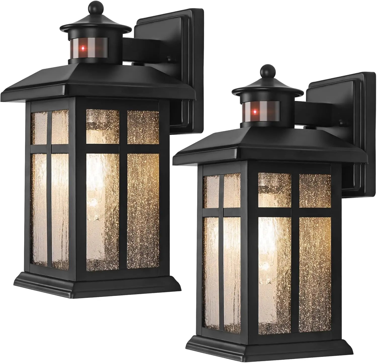 

Motion Sensor Outdoor Wall Lights 2 Pack, Dusk to Dawn Exterior Light Fixtures with E26 Socket & Tempered Glass, Waterproof